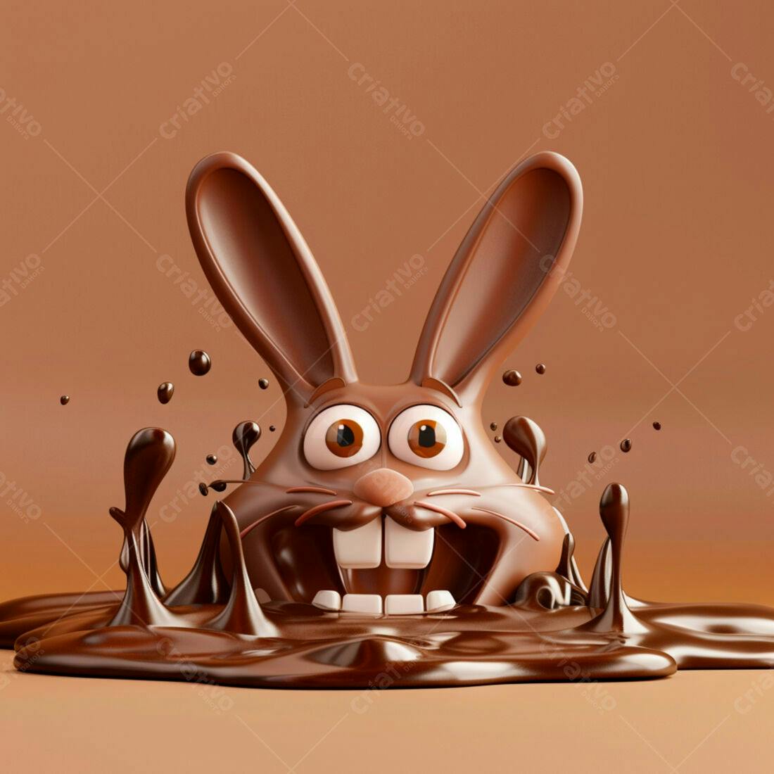 Coelho de chocolate em calda marrom