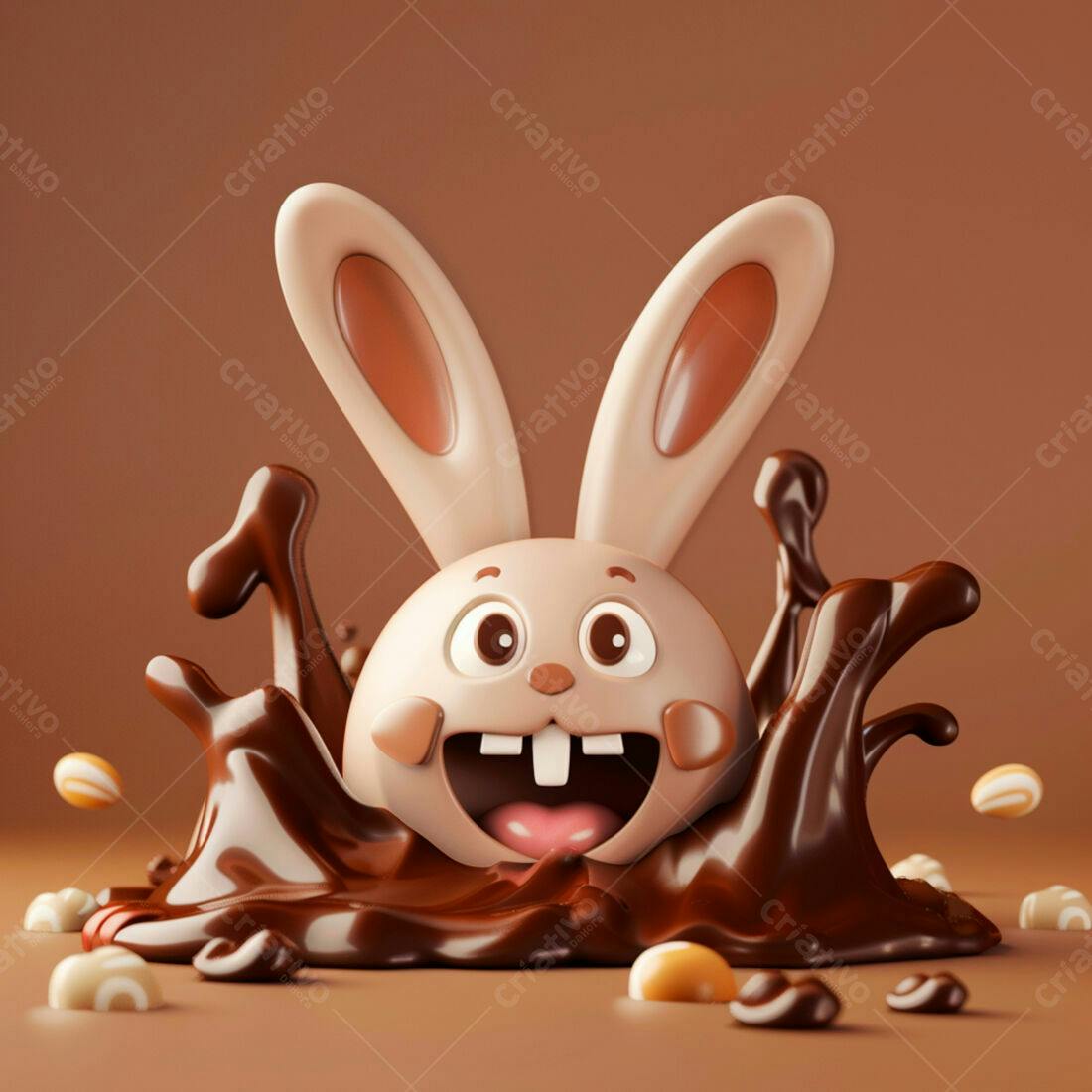 Coelho divertido em chocolate derretido