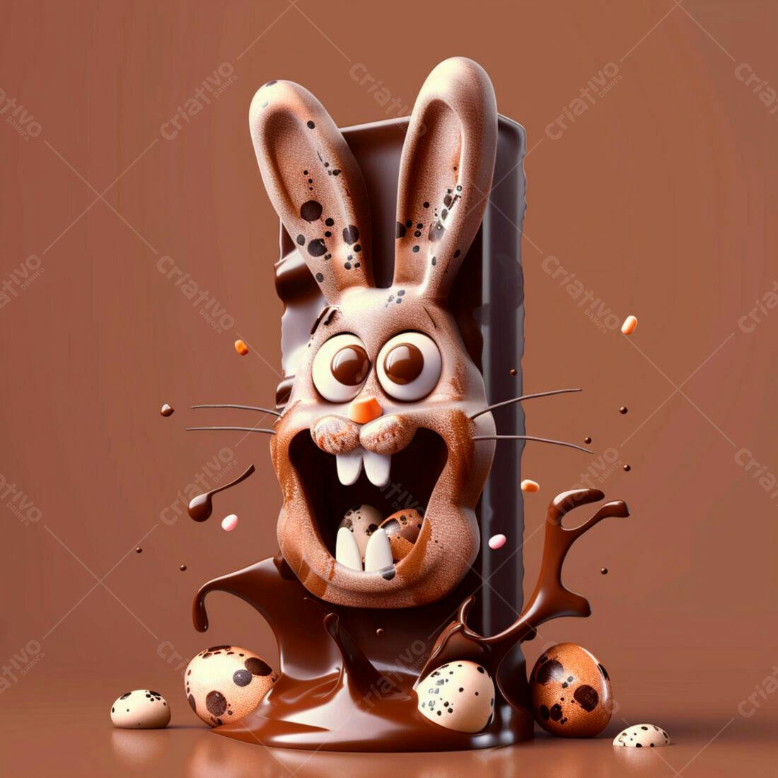 Coelho de chocolate na Páscoa com ovos