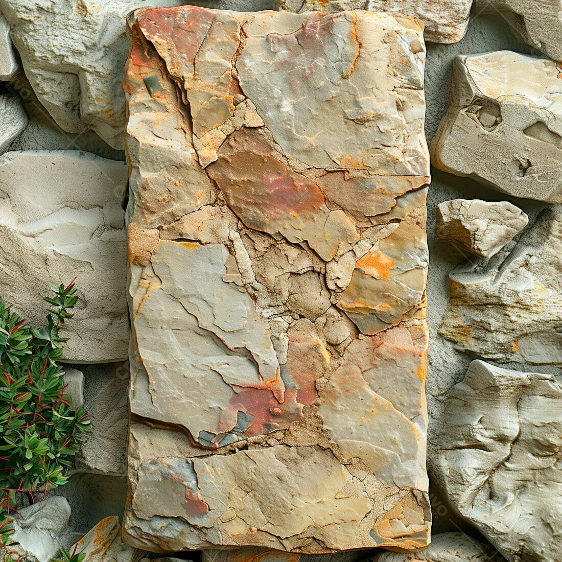 Pedra natural tons terrosos e textura rústica