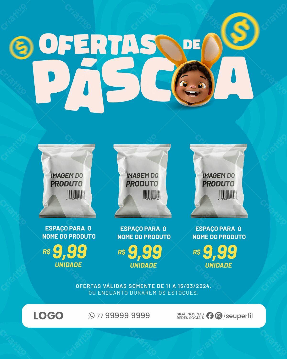 Flyer Páscoa com Personagem Infantil PSD Editável