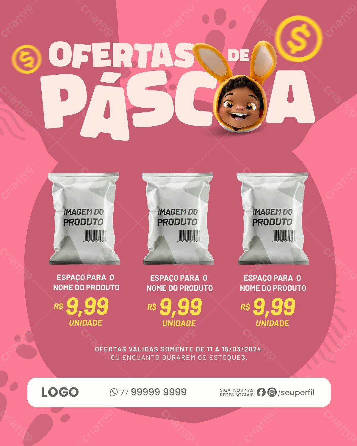Flyer Páscoa com Personagem Infantil PSD Editável