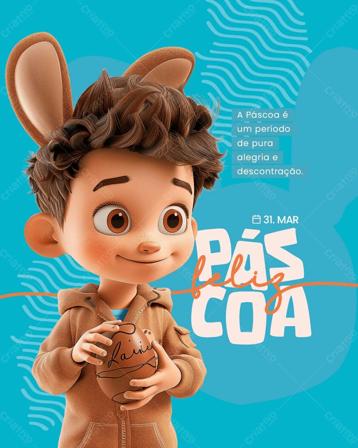 Flyer Páscoa Infantil com Menino 3D PSD Editável