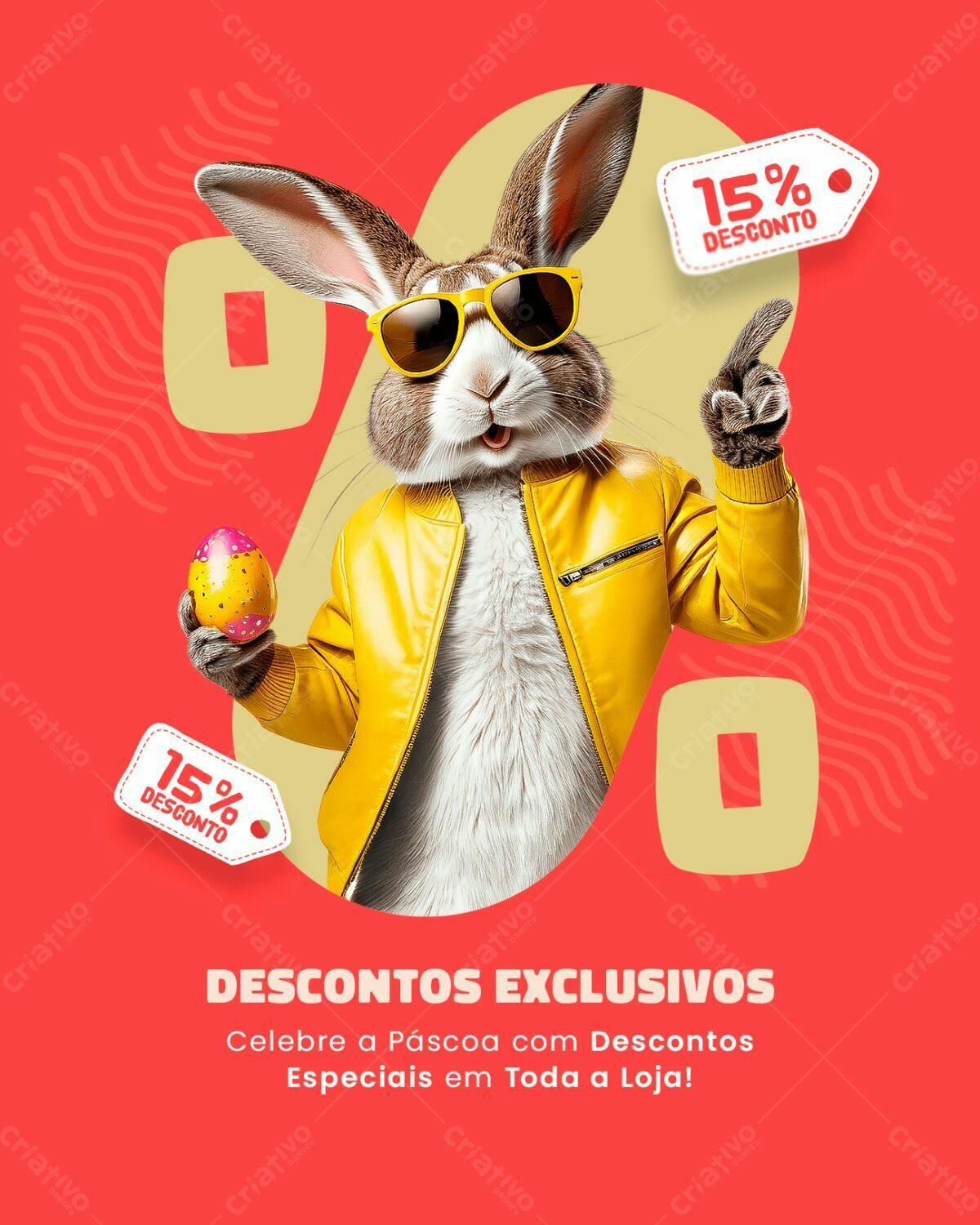 Flyer Páscoa com Coelho Estiloso PSD Editável