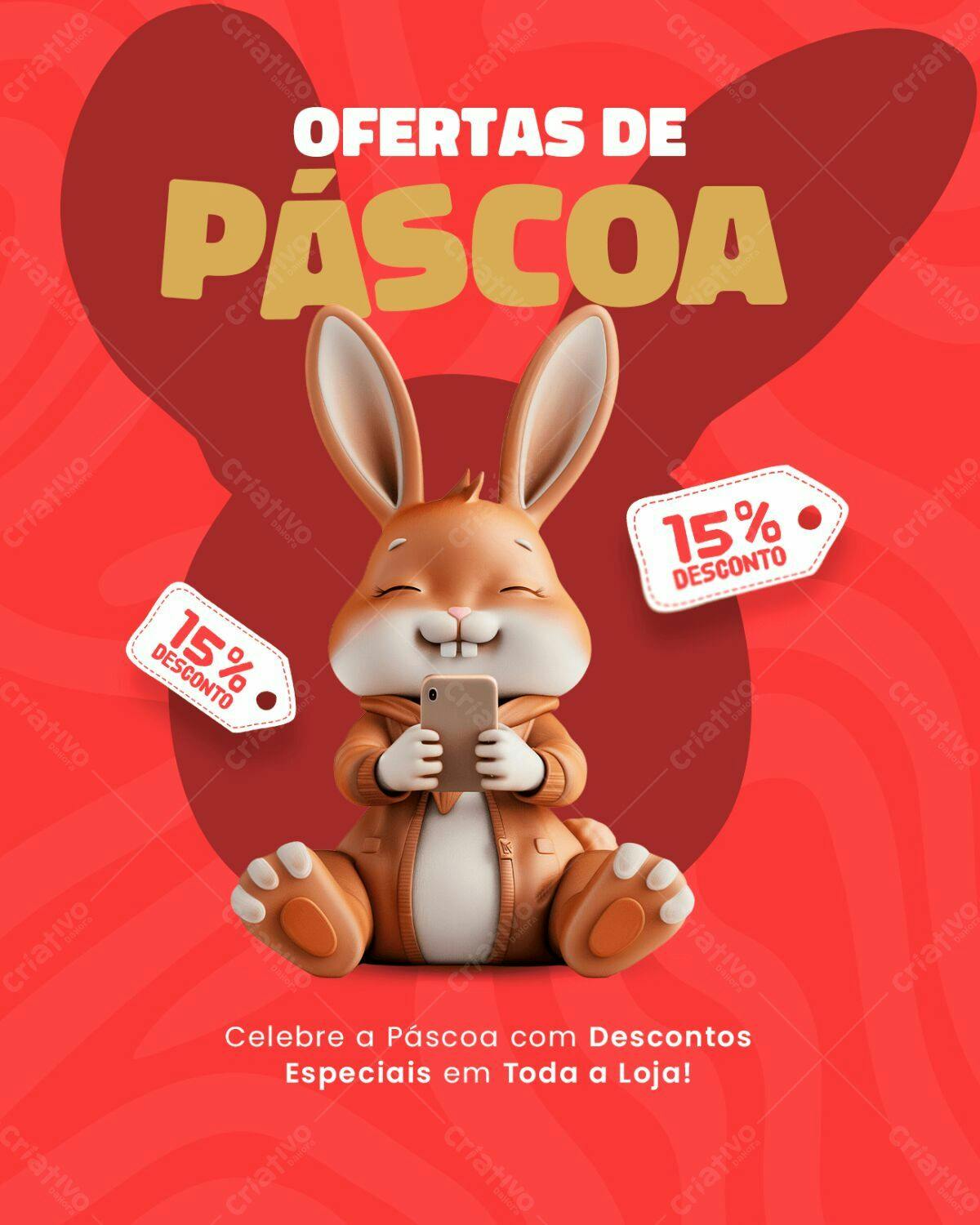 Flyer Páscoa com Coelho 3D PSD Editável