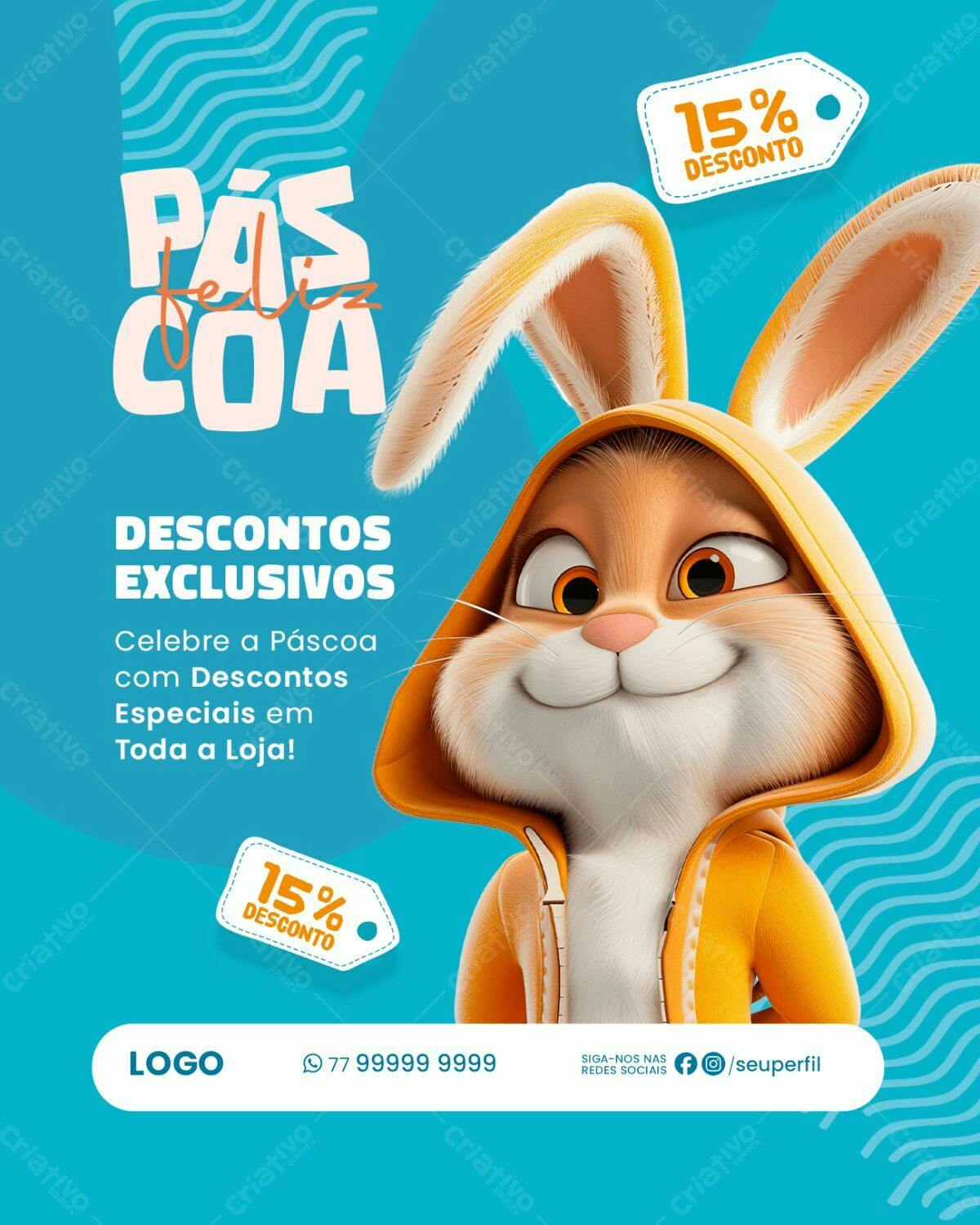 Flyer Páscoa com Coelho PSD Editável