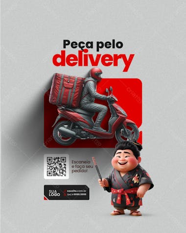 Social media sushi peça pelo delivery