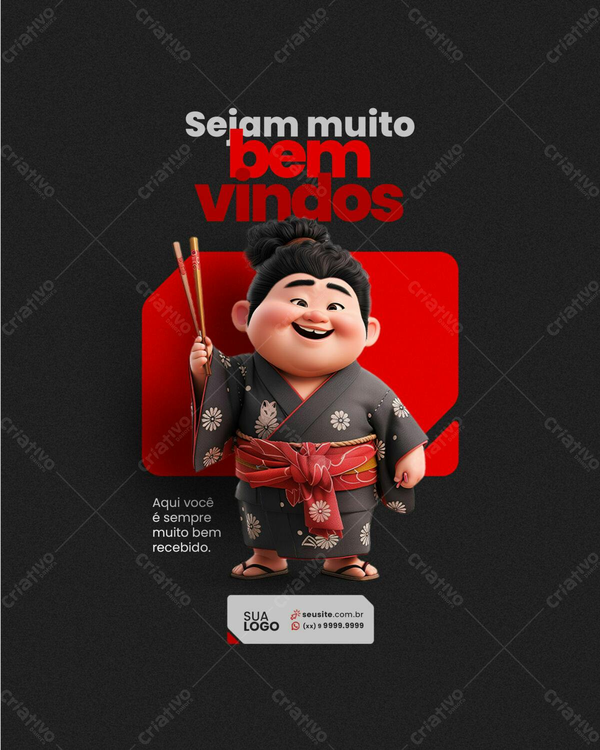 PSD Boas-Vindas em Estilo Japonês Editável