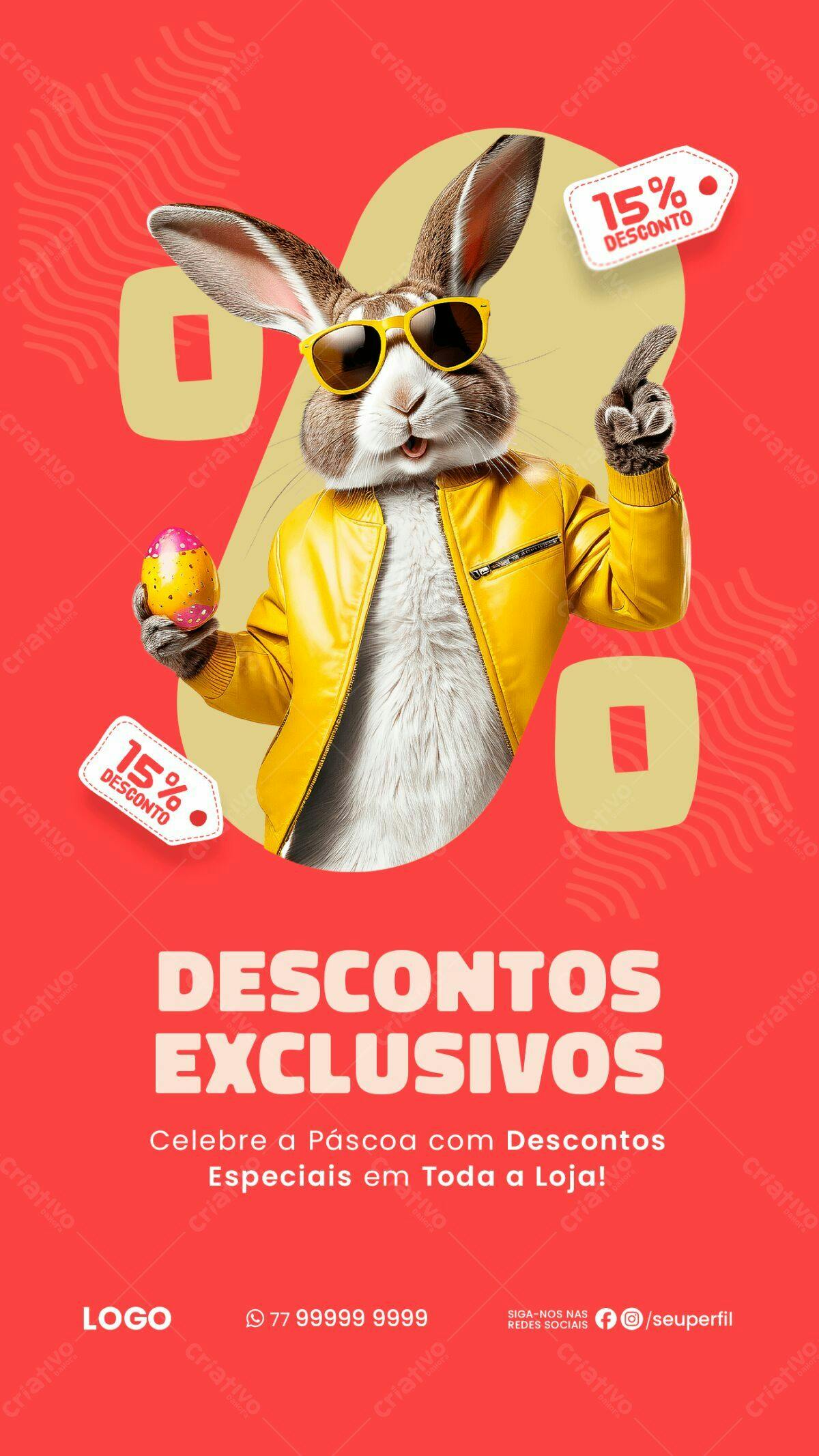 Flyer Páscoa com Coelho Estiloso PSD Editável