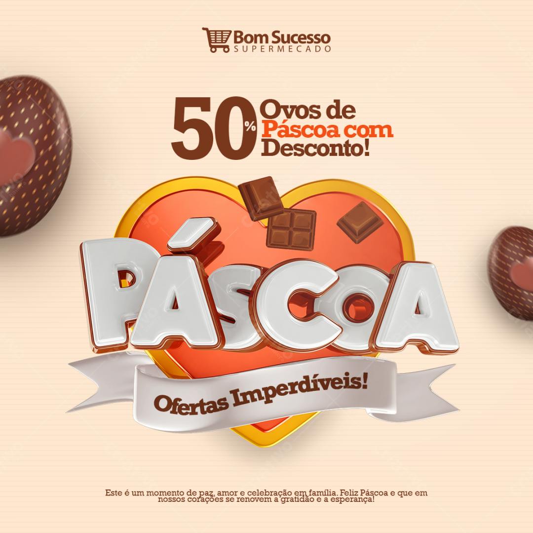 Flyer Páscoa com 50% de Desconto PSD Editável
