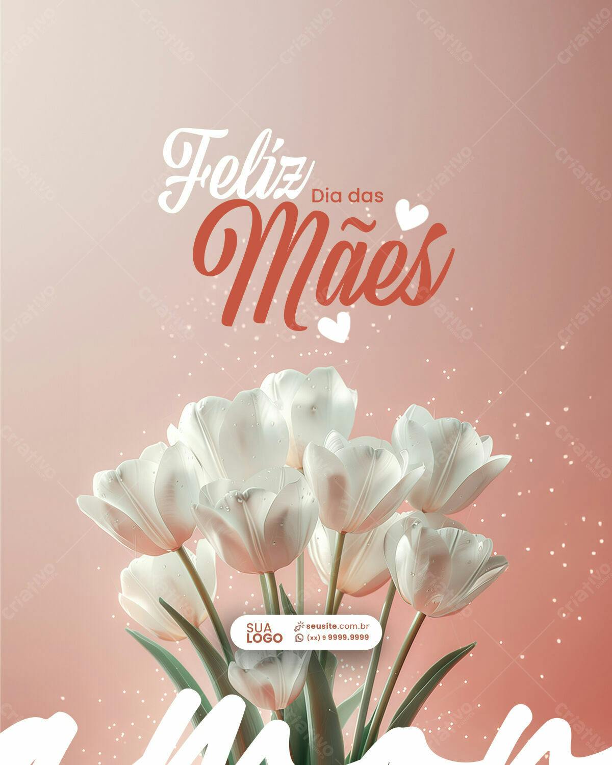 Flyer Dia das Mães com Tulipas Brancas PSD Editável
