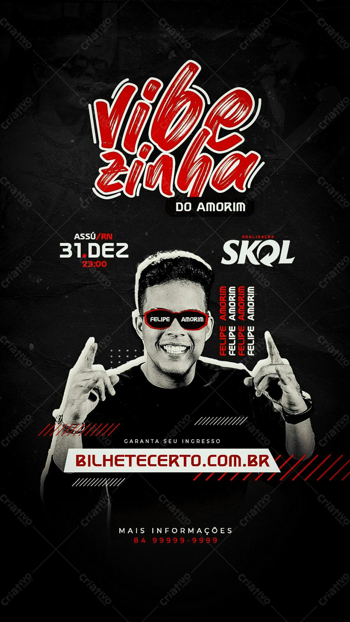Flyer para Réveillon com Felipe Amorim PSD Editável