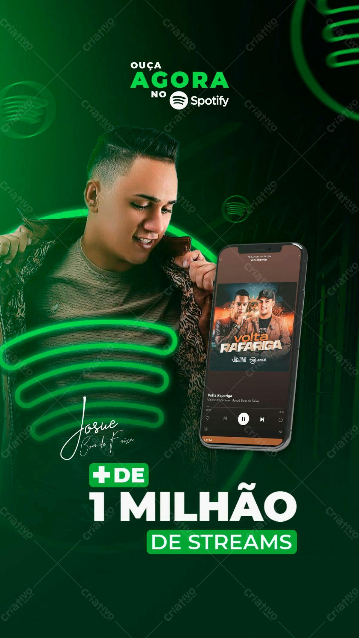 Flyer Celebrando 1 Milhão de Streams no Spotify PSD Editável