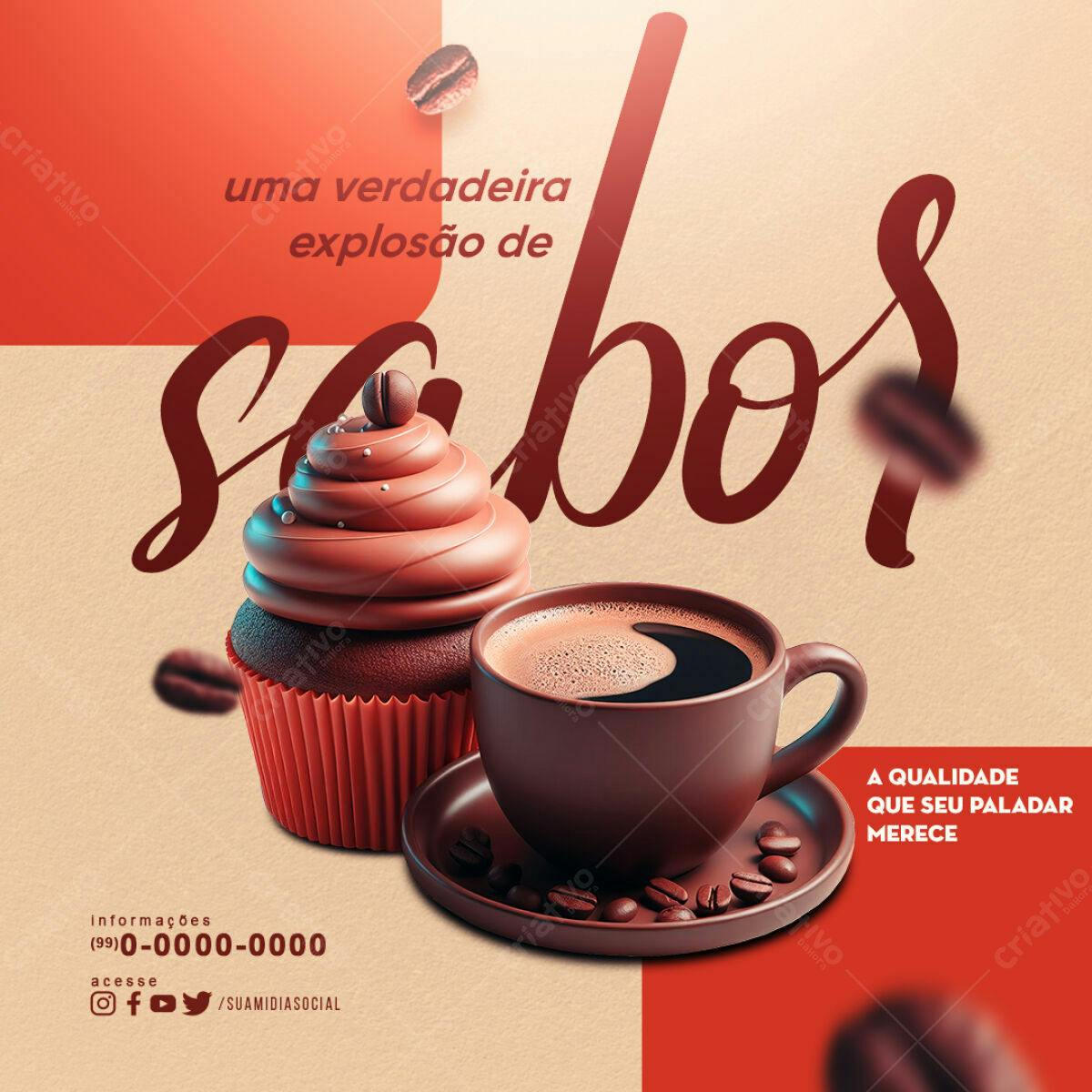 Flyer para Cafeteria com Cupcake e Café PSD Editável