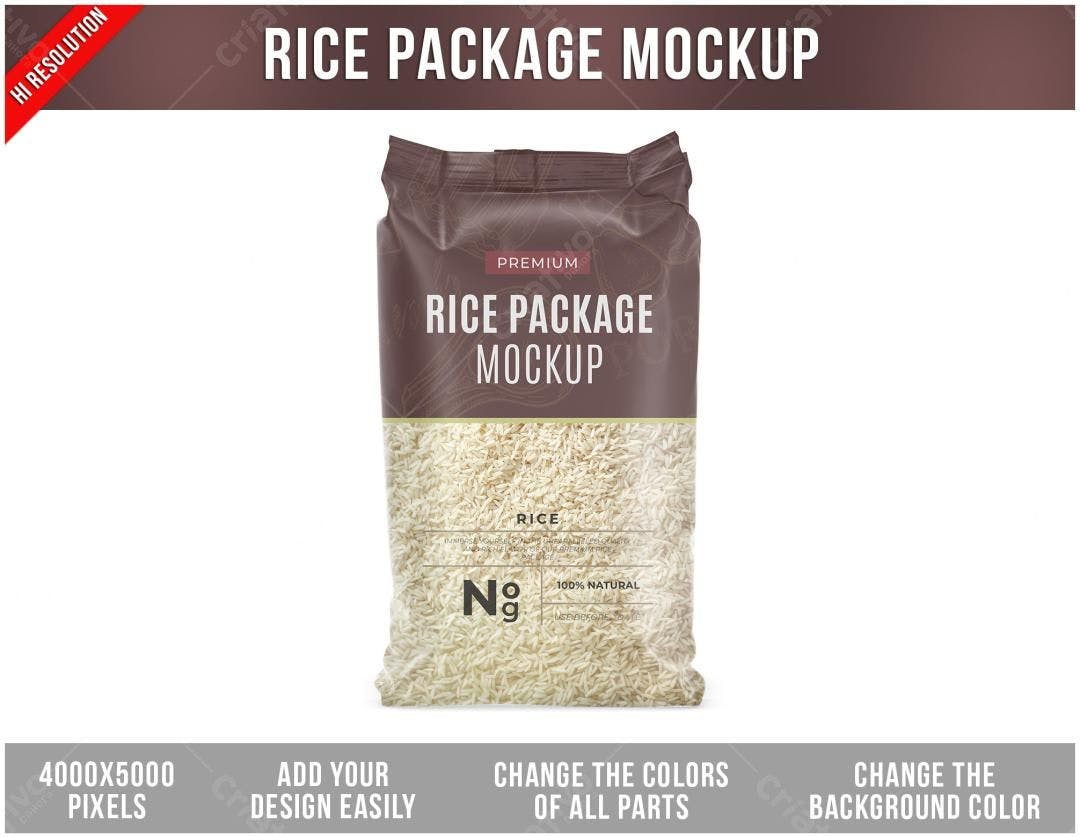 Mockup Embalagem de Arroz PSD Editável