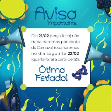 Aviso folga carnaval