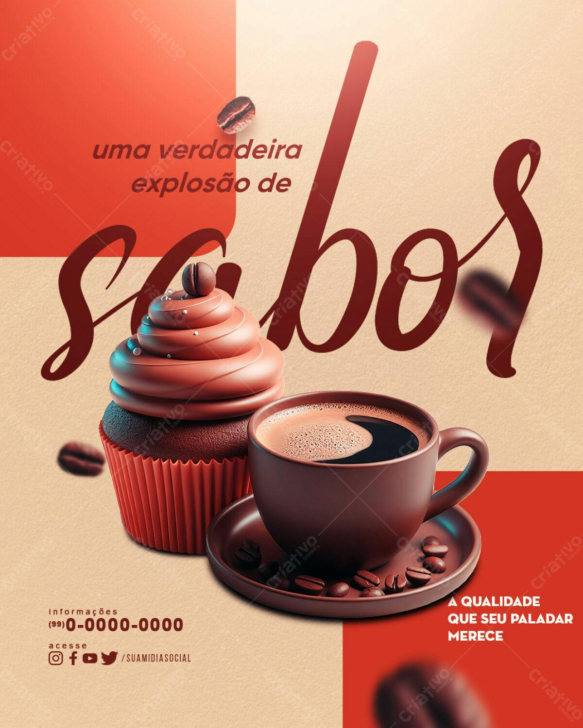 Flyer para Padaria com Cupcake e Café PSD Editável