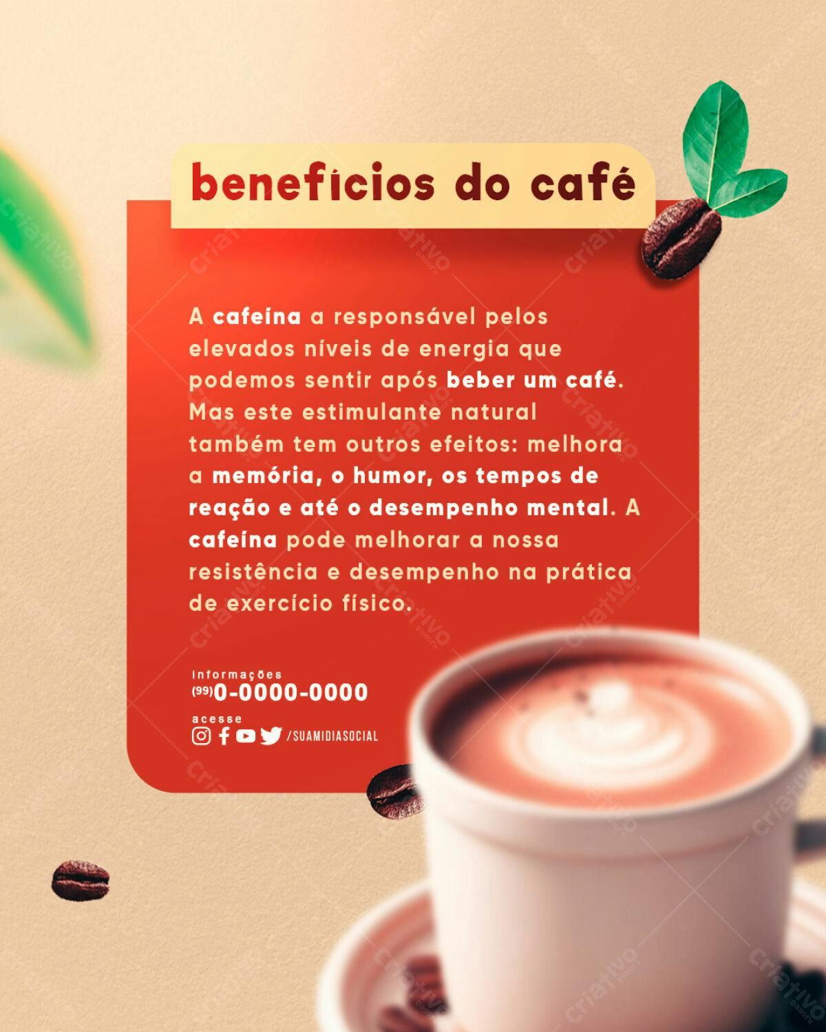 Post para Redes Sociais Benefícios do Café PSD Editável