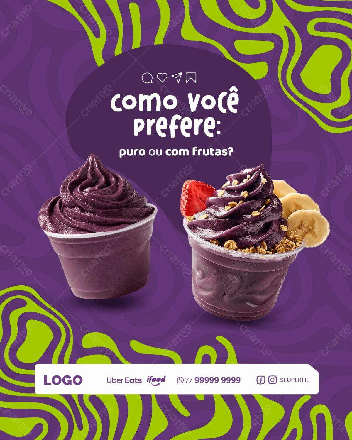 Flyer Açaí PSD Editável para Cardápio de Lanchonete