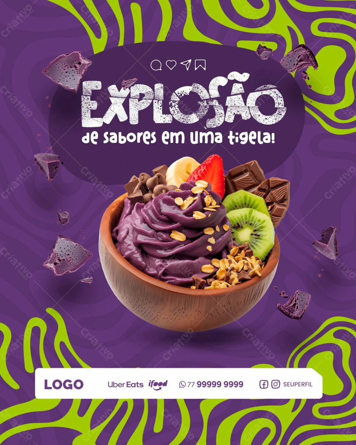 Flyer para Açaí com Exploção de Sabores PSD Editável