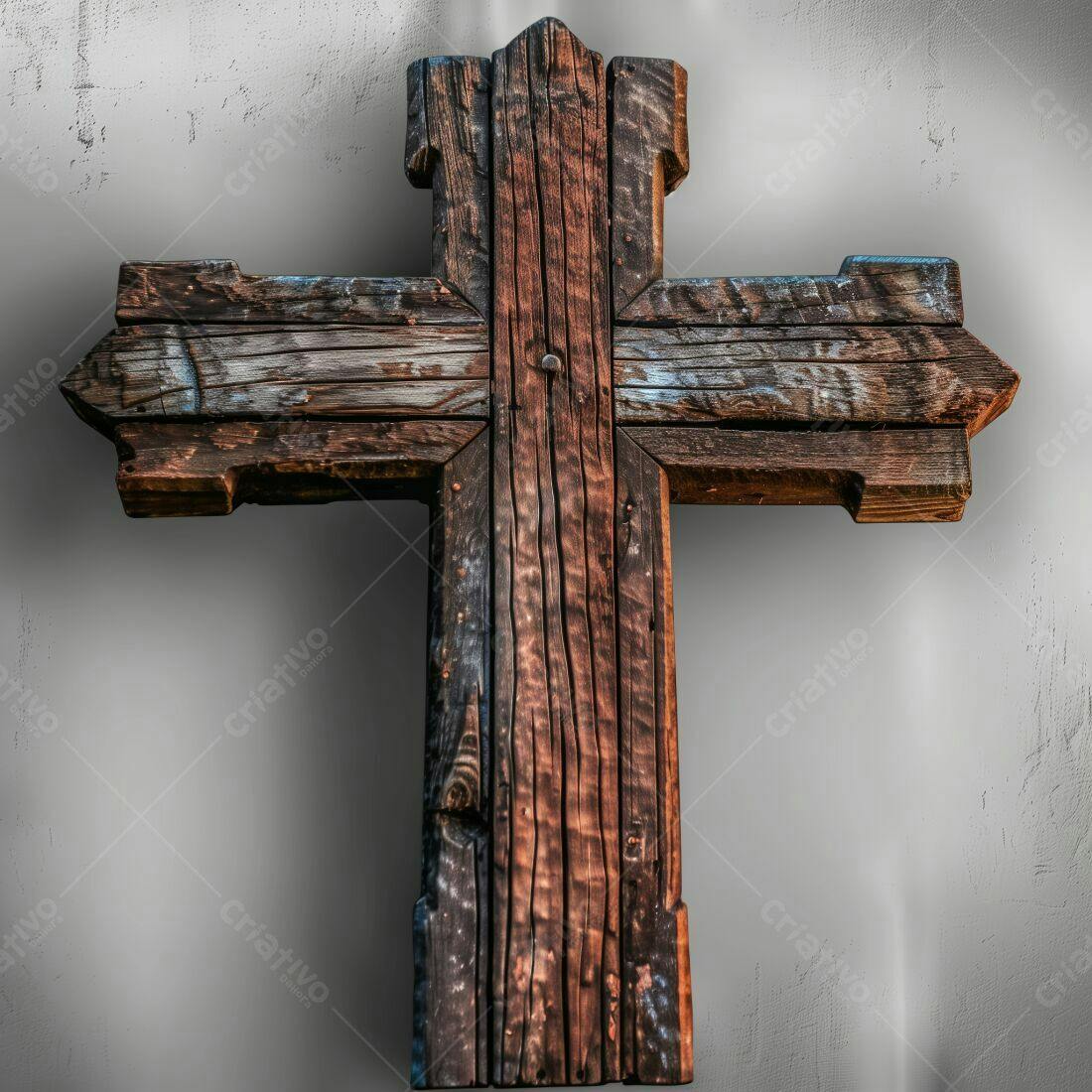 Cruz de madeira rústica marrom e cinza