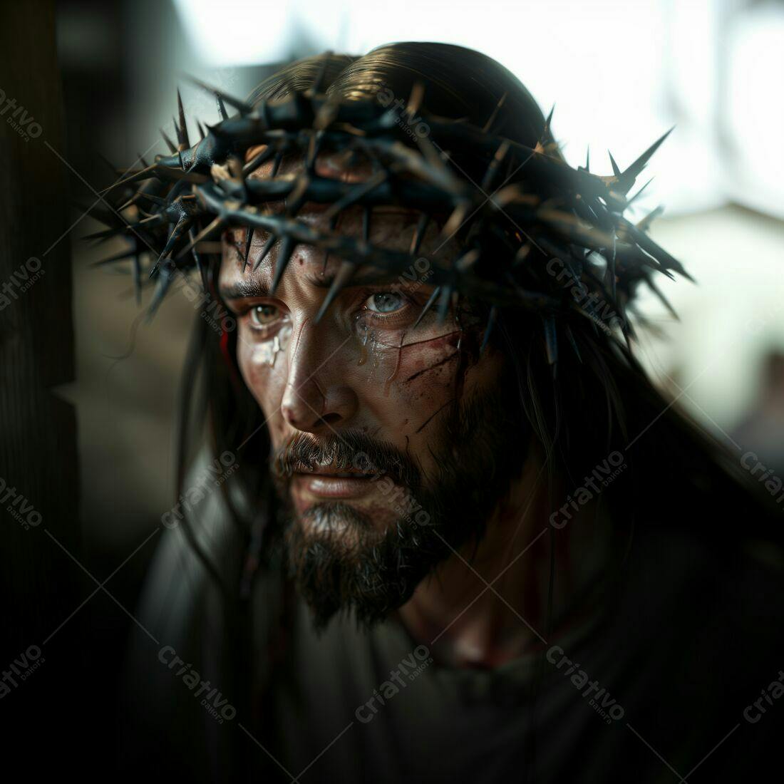 Jesus Cristo sofrendo com coroa de espinhos