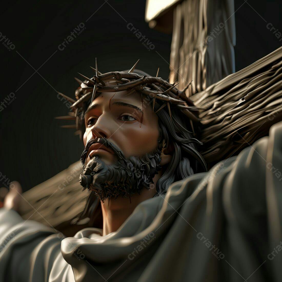 Jesus Cristo na cruz escultura marrom