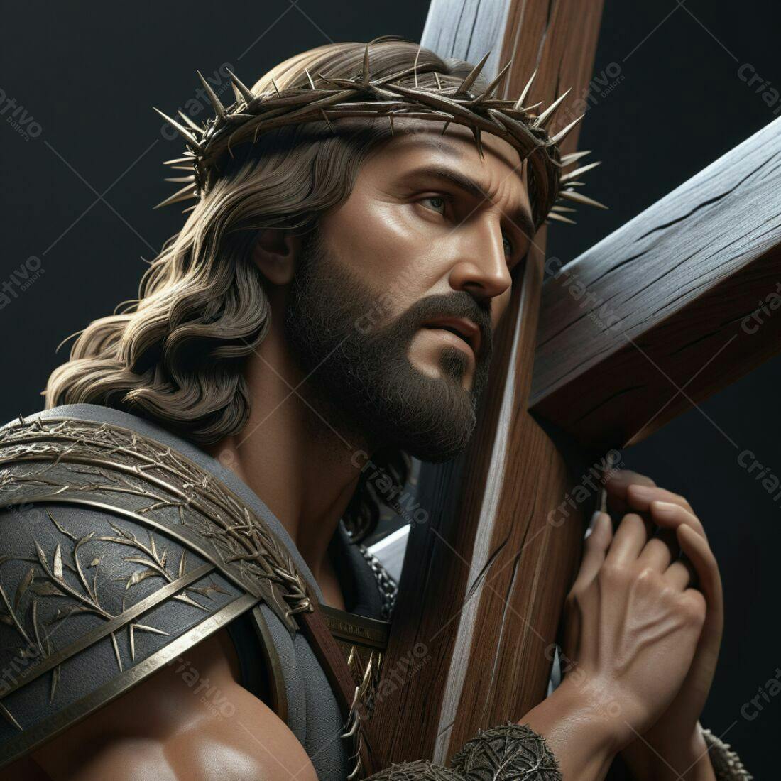Jesus Cristo com coroa de espinhos e cruz