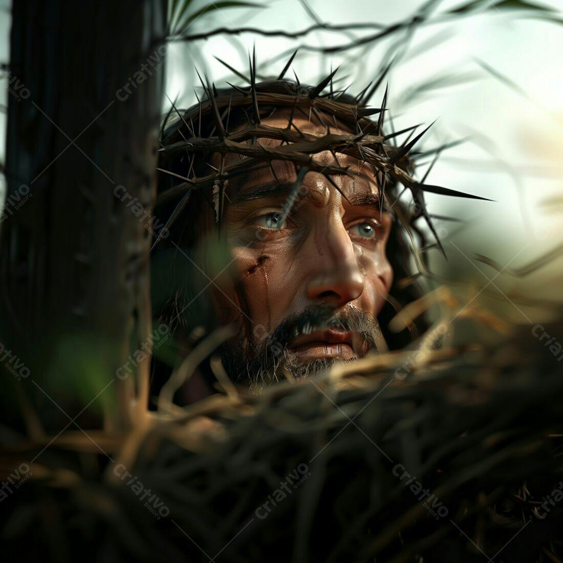 Jesus Cristo com coroa de espinhos sofrendo