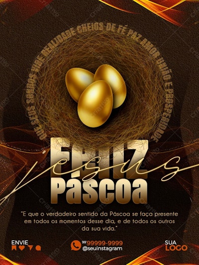 Flyer Páscoa Dourado PSD Editável