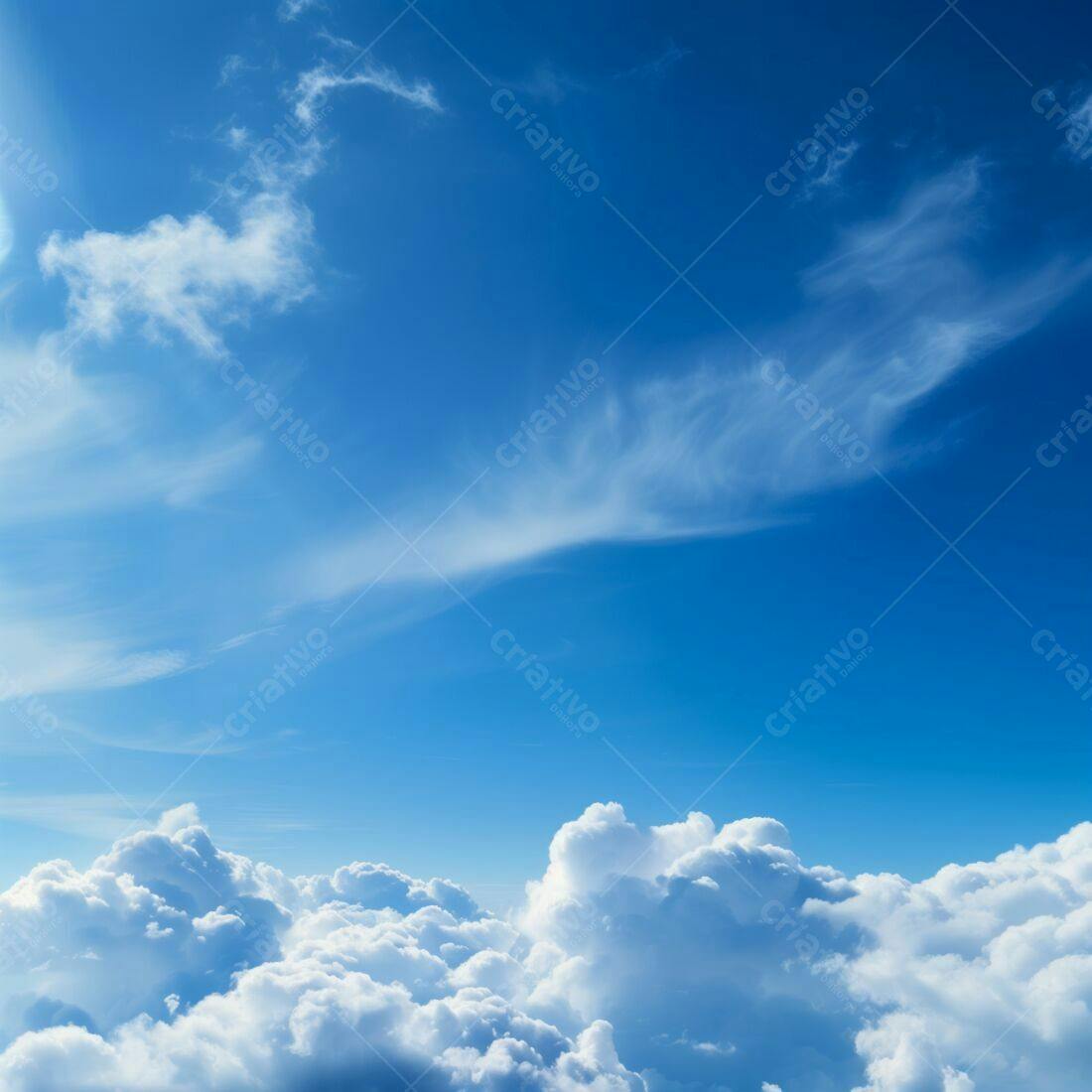 Céu azul com nuvens brancas e sol