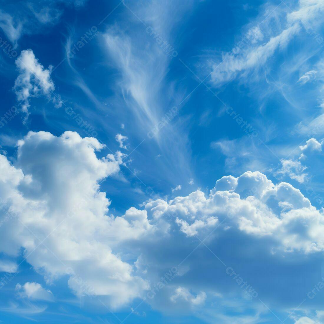 Céu azul com nuvens brancas e véu de cirros