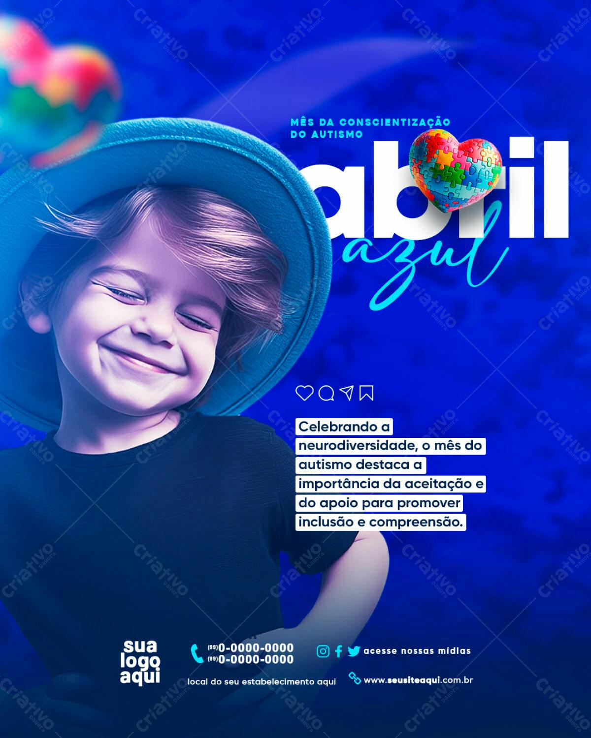 Flyer Abril Azul - Conscientização Autismo PSD Editável