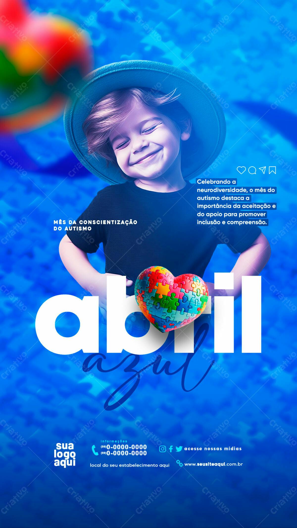 Flyer Abril Azul - Conscientização do Autismo PSD Editável