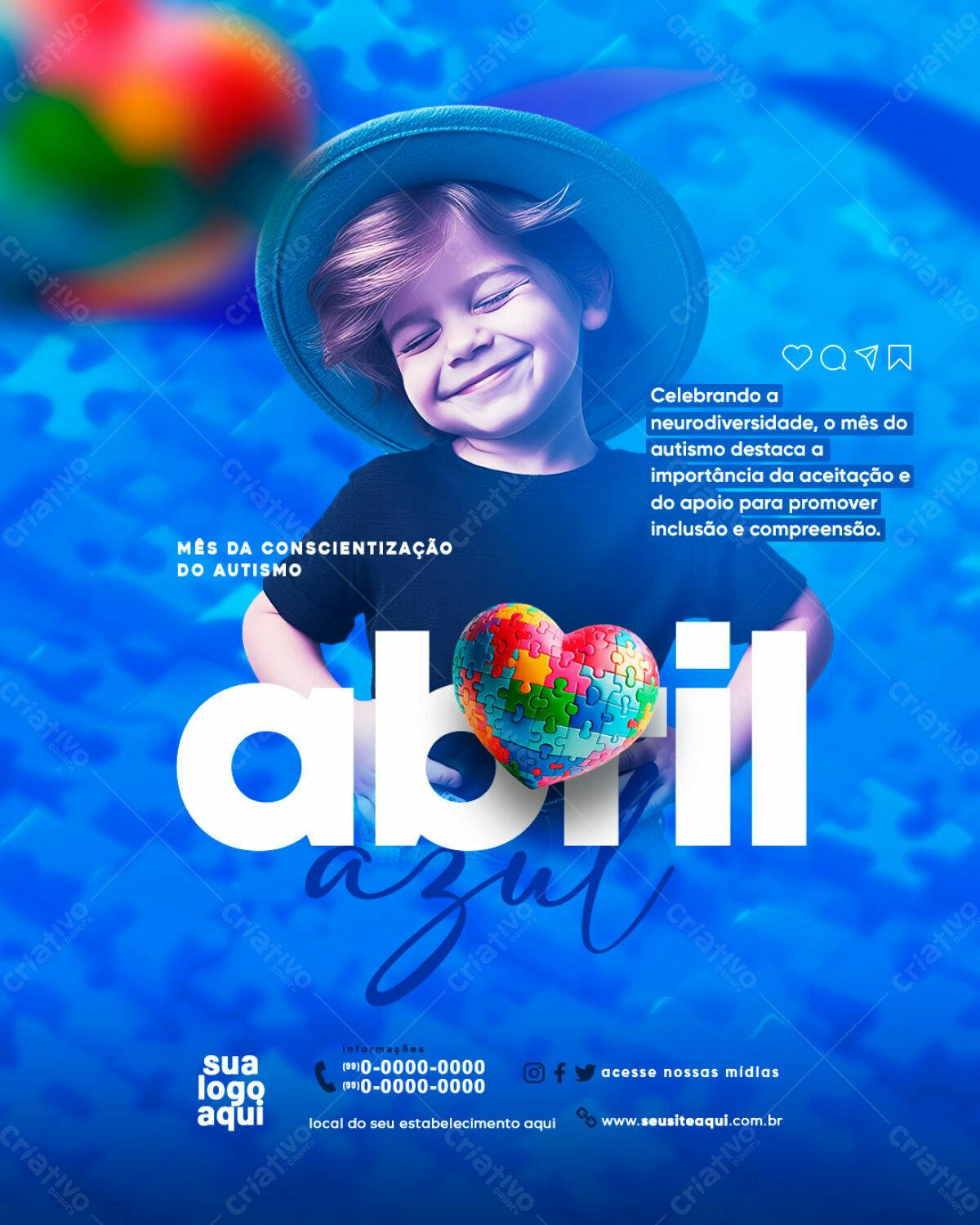 Flyer Abril Azul - Conscientização Autismo PSD Editável