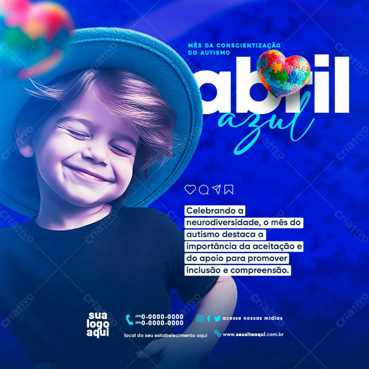 Flyer Abril Azul - Conscientização Autismo PSD Editável
