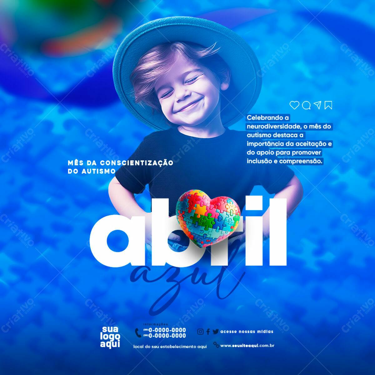Flyer Abril Azul - Conscientização do Autismo PSD Editável