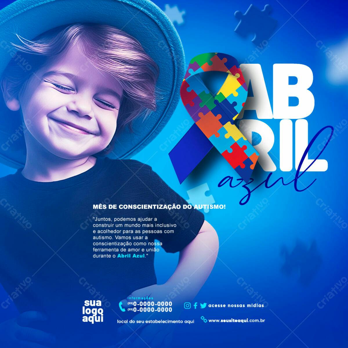 Flyer Abril Azul Conscientização Autismo PSD Editável