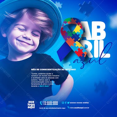 Abril azul mês conscientização do autismo feed