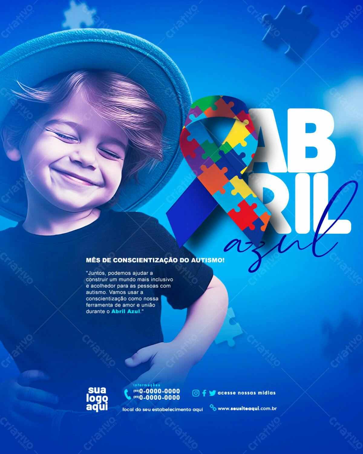Flyer Abril Azul Conscientização Autismo PSD Editável