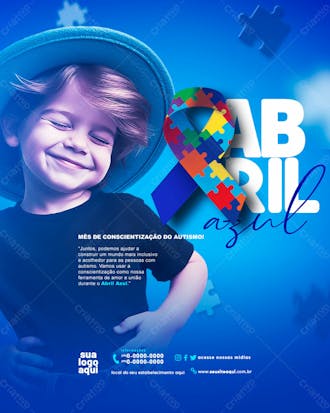 Abril azul mês conscientização do autismo feed