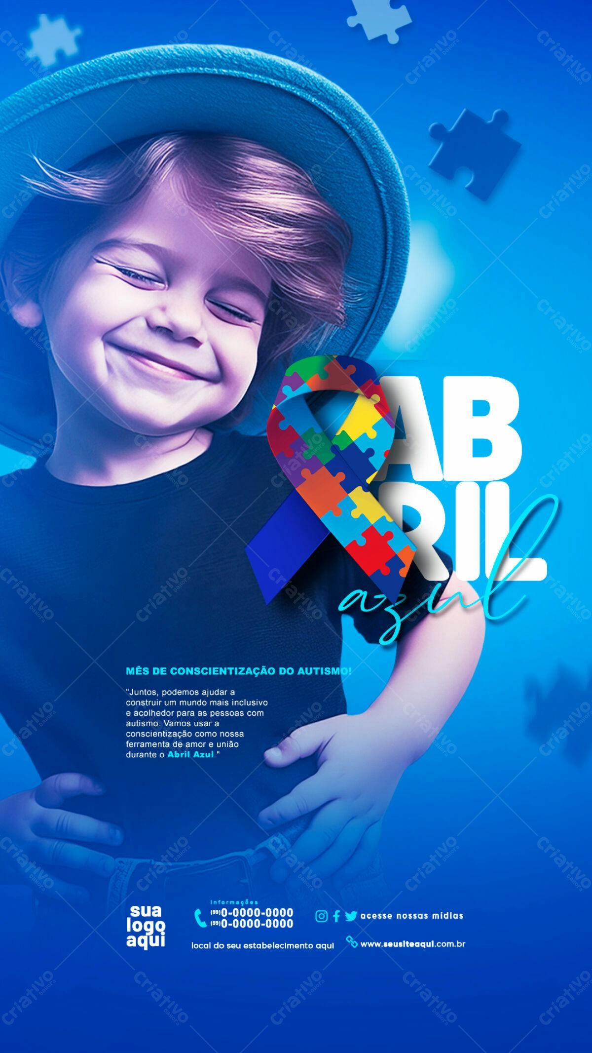Flyer Abril Azul Conscientização Autismo PSD Editável