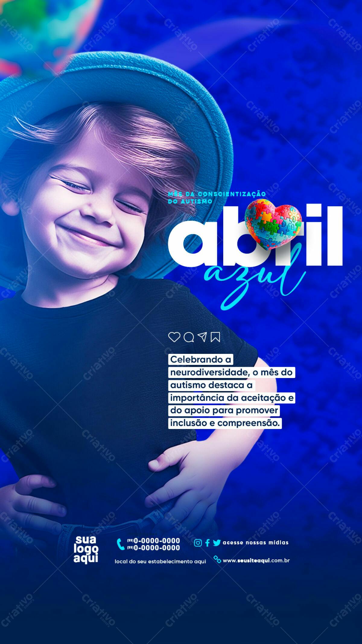 Flyer Abril Azul - Conscientização do Autismo PSD Editável