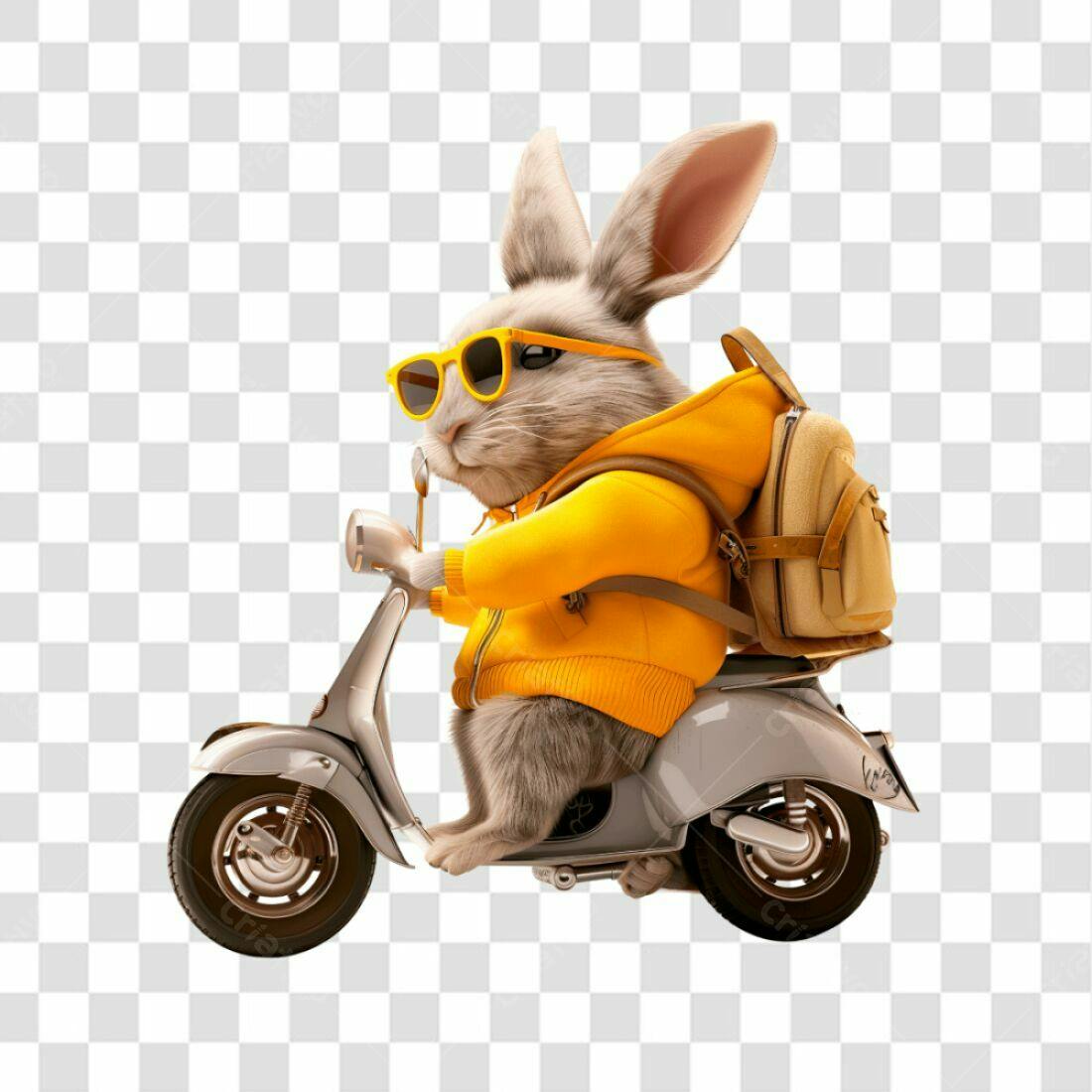 Ilustração Coelho na Scooter PNG com fundo transparente