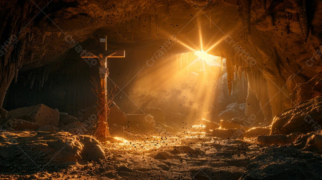 Crucifixo em Gruta iluminada pelo Sol