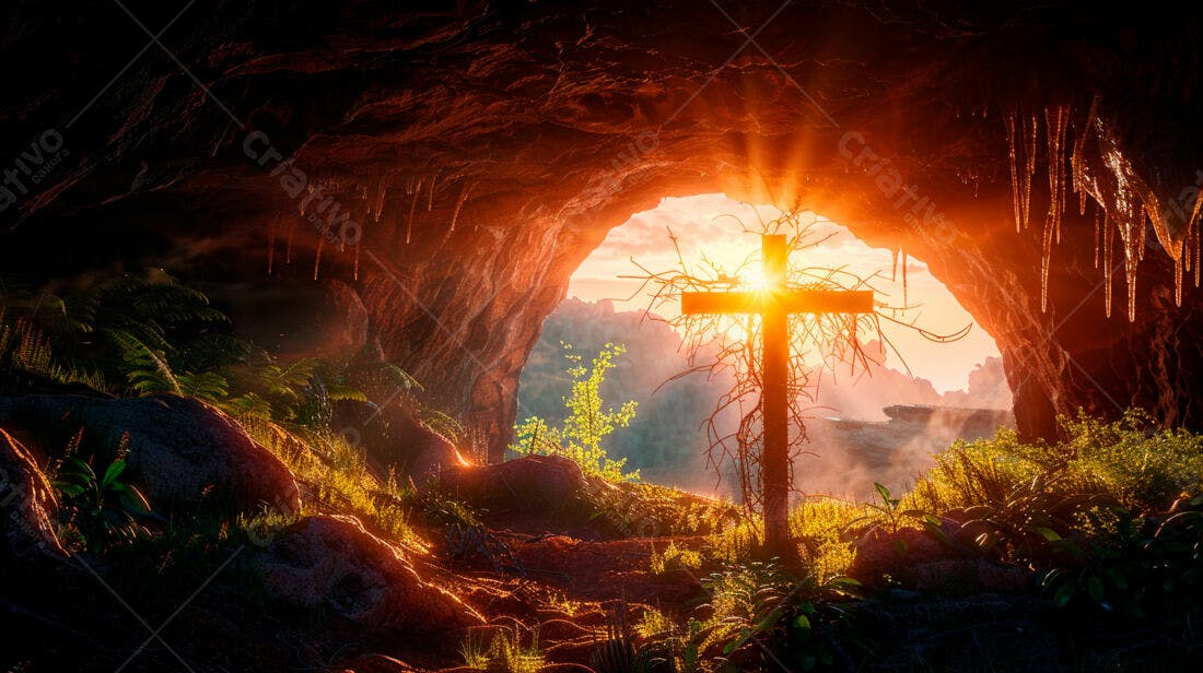 Cruz na caverna ao amanhecer