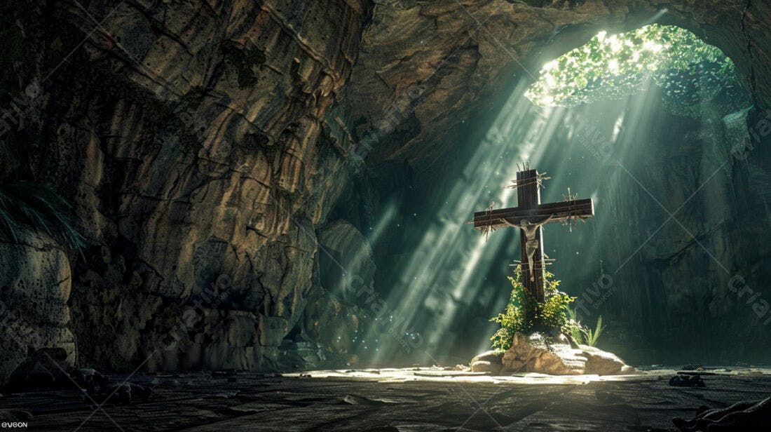 Crucifixo em Gruta Iluminada