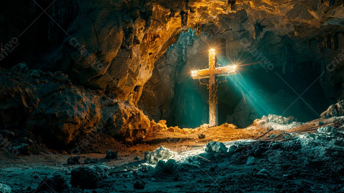 Cruz em Gruta iluminada