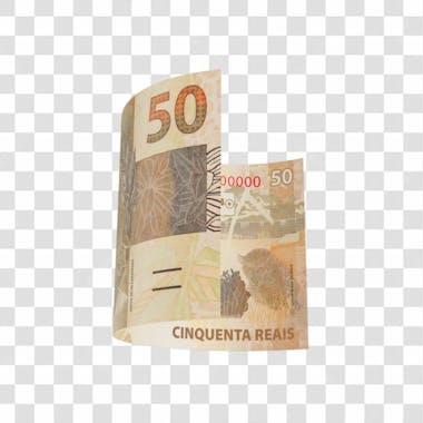 Cédula nota dinheiro de 50 reais real brasileiro com fundo transparente