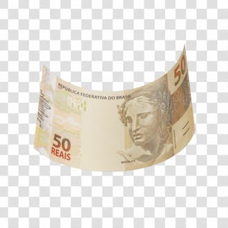 Cédula nota dinheiro de 50 reais real brasileiro com fundo transparente